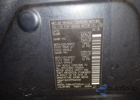 2015 Nissan Rogue Sv z USA, uszkodzony, nr VIN KNMAT2MV1FP564558